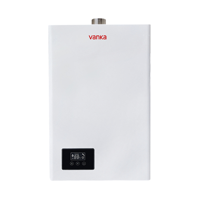 Máy nước nóng gas kỹ thuật số 16L màu trắng với thiết kế ống khói đơn tiết kiệm năng lượng và vận hành êm ái